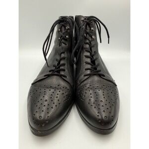 R-JOE Lace Up Ankle Boots Womens 8M Black Leather Brogue Victorian Made inBrazil